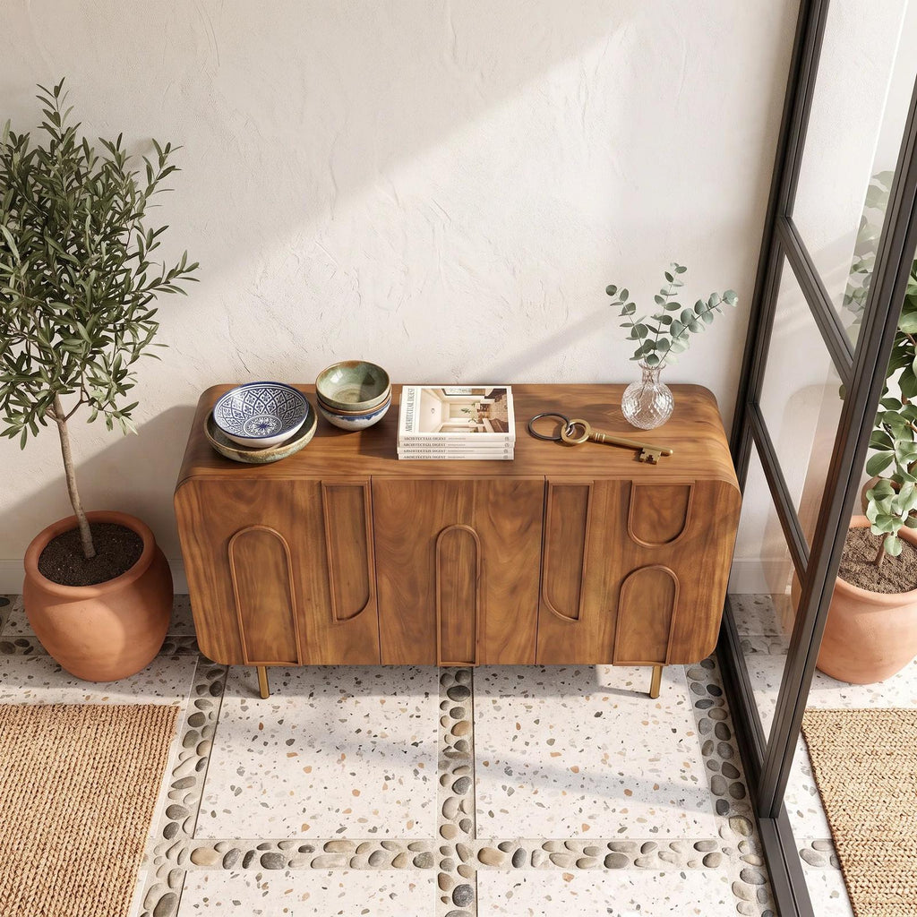 Mid Century Geometric Buffet Cabinet Living Room