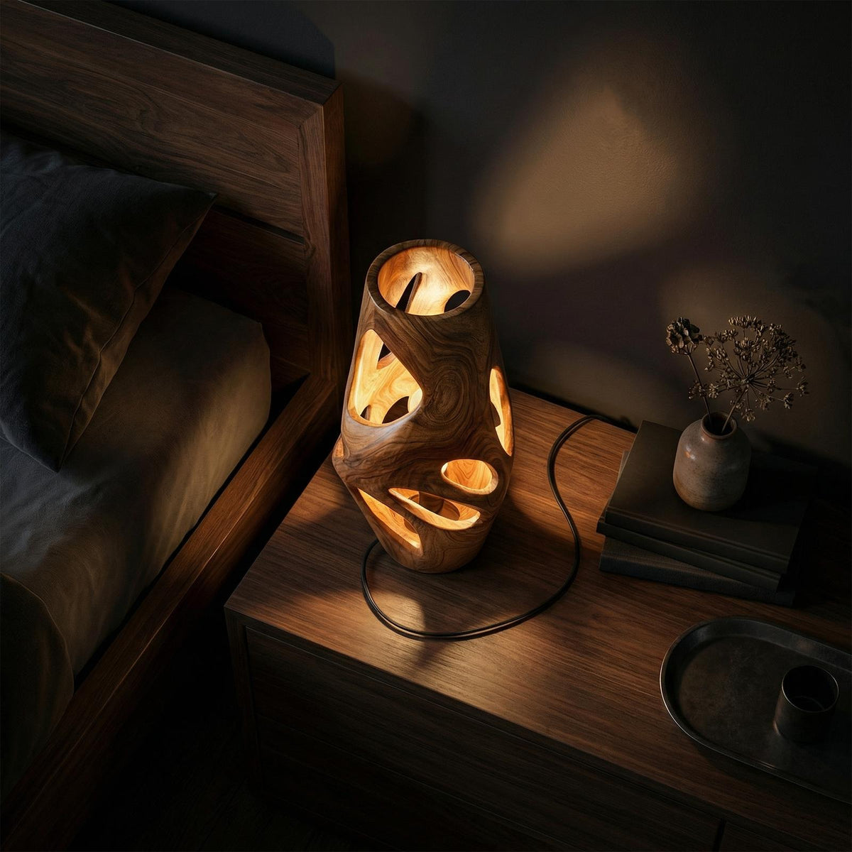 Industrial Ambient Table Lamp, Rustic Wood Nightstand Bedside Lamp for Lounge, Cafe & Bar