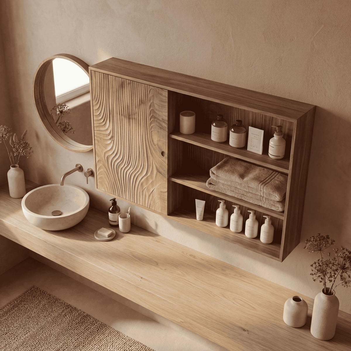 Natural Bathroom Cabinet, Solid Wood Rustic Storage Cabinet & Wall Organizer for Bathroom