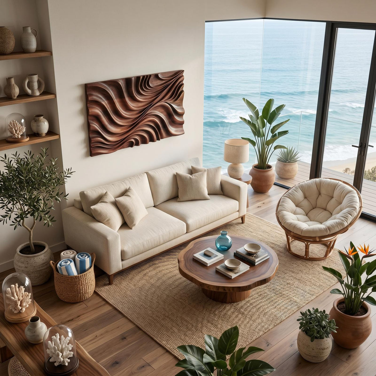Elegant Wave Wood Wall Art Sculpture, 3D Handcrafted Wooden Wall Panel Decor for Modern Living Room & Bedroom