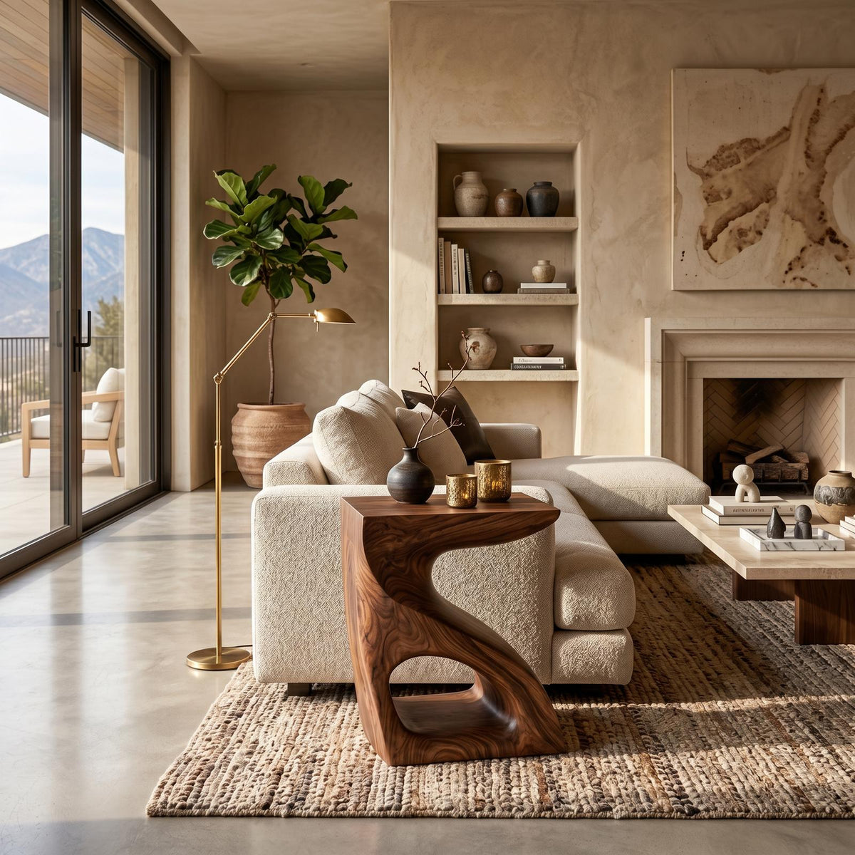 Modern Sculptural Side Table, Solid Wood End Table & Accent Pedestal for Living Room Sofa or Bedroom Nightstand