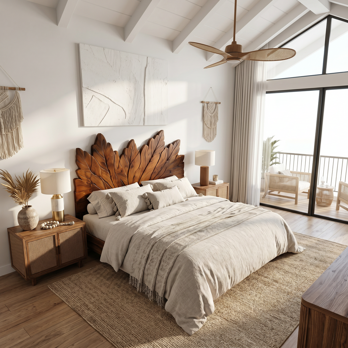 Rustic Leaf Inspired Headboard Wooden Bed Headboard For Bedroom SINLSAHB038
