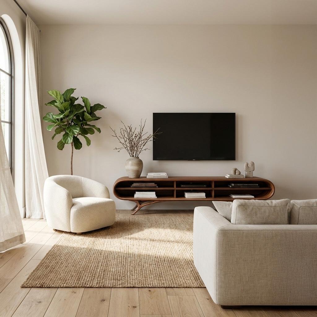 Spry Interior Contemporary Wooden TV Cabinet, Handcrafted Organic Edge Media Console & Credenza Entertainment Board for Living Room, RTTHHNTVC095