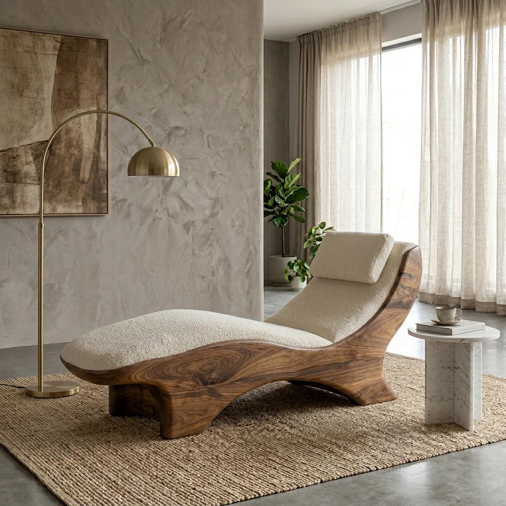 Spry Interior Sculptural Natural Wood Lounge Chair, Handcrafted Ergonomic Accent Armchair for Living Room Corner & Bedroom, RTTHHNSFA033