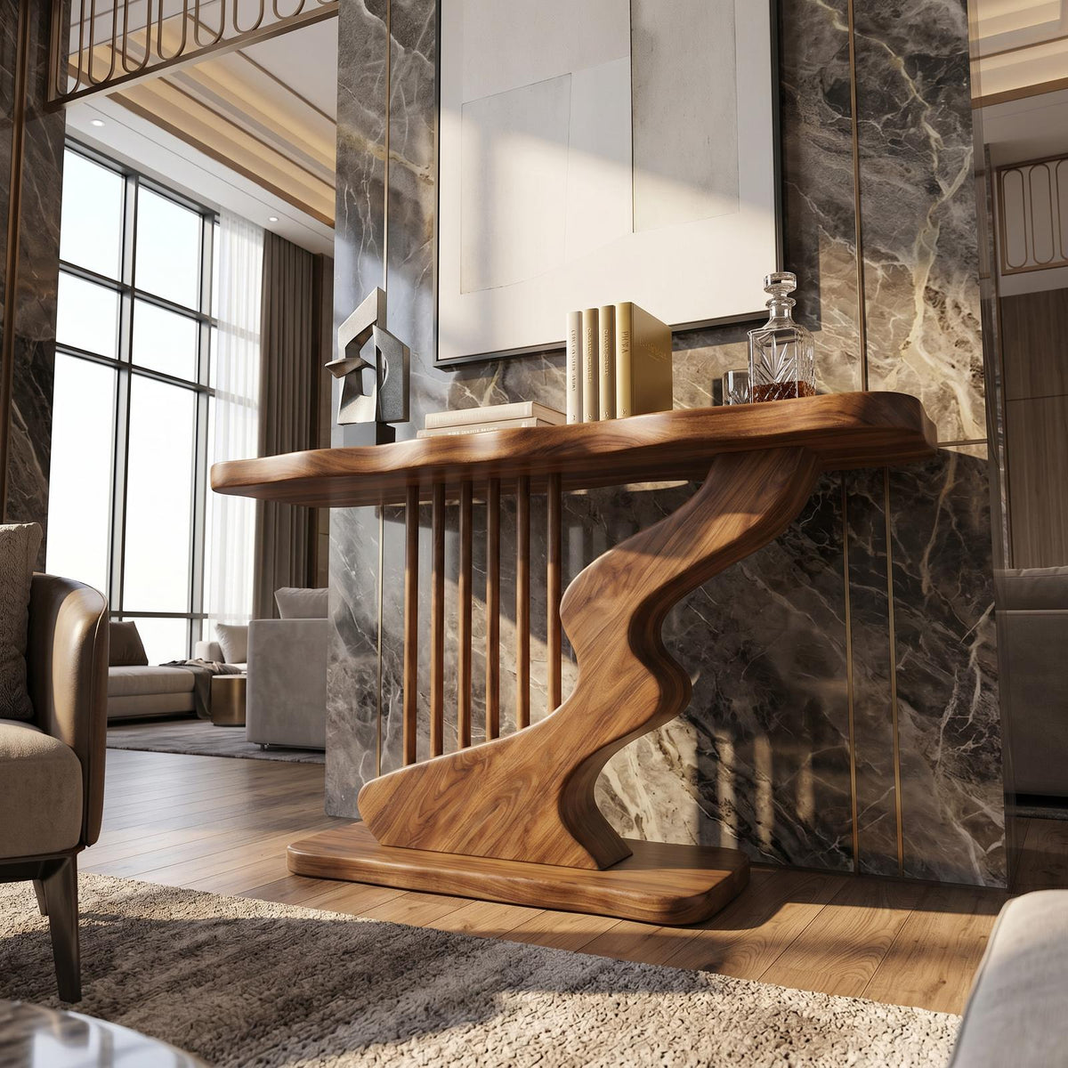 Bohemian Curved Base Console Table Cozy Entryway