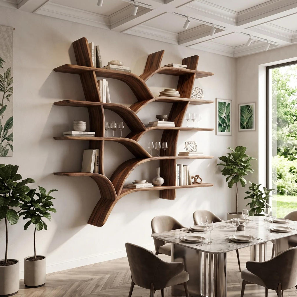 Mid Century Live Edge Bookshelves for Home Library