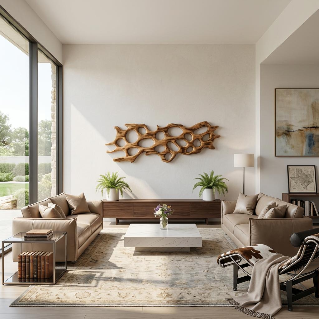 Organic Wooden Wall Art Sculpture, Handcrafted Abstract Carving 3D Hanging Wood Panel Panel for Living Room Lounge