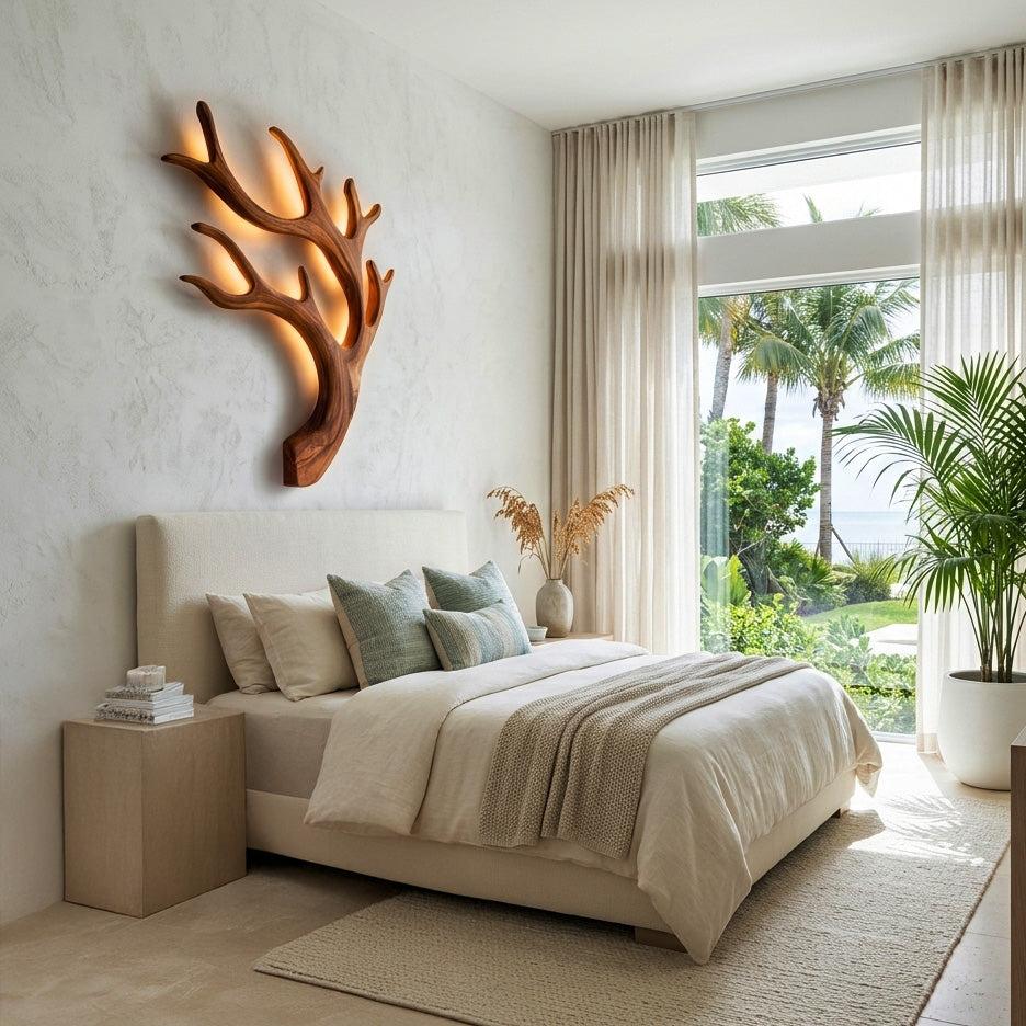 Artistic Wooden Wall Light, Minimalist Modern LED Sconce for Quiet Luxury Bedroom & Living Room Accent, Model