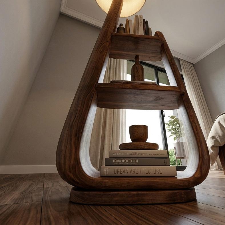 Mid-Century Wooden Floor Lamp with Integrated Storage Shelves, Modern Standing Light for Living Room, Model