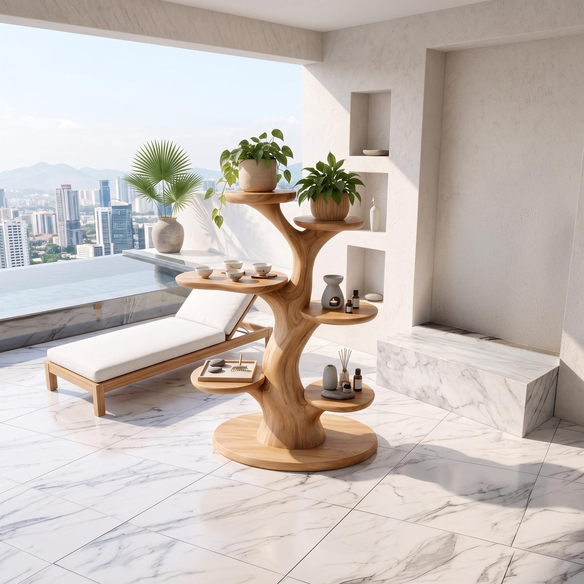 Organic Plant Stand With Flowing Tiered For Balcony SINLSAPT024