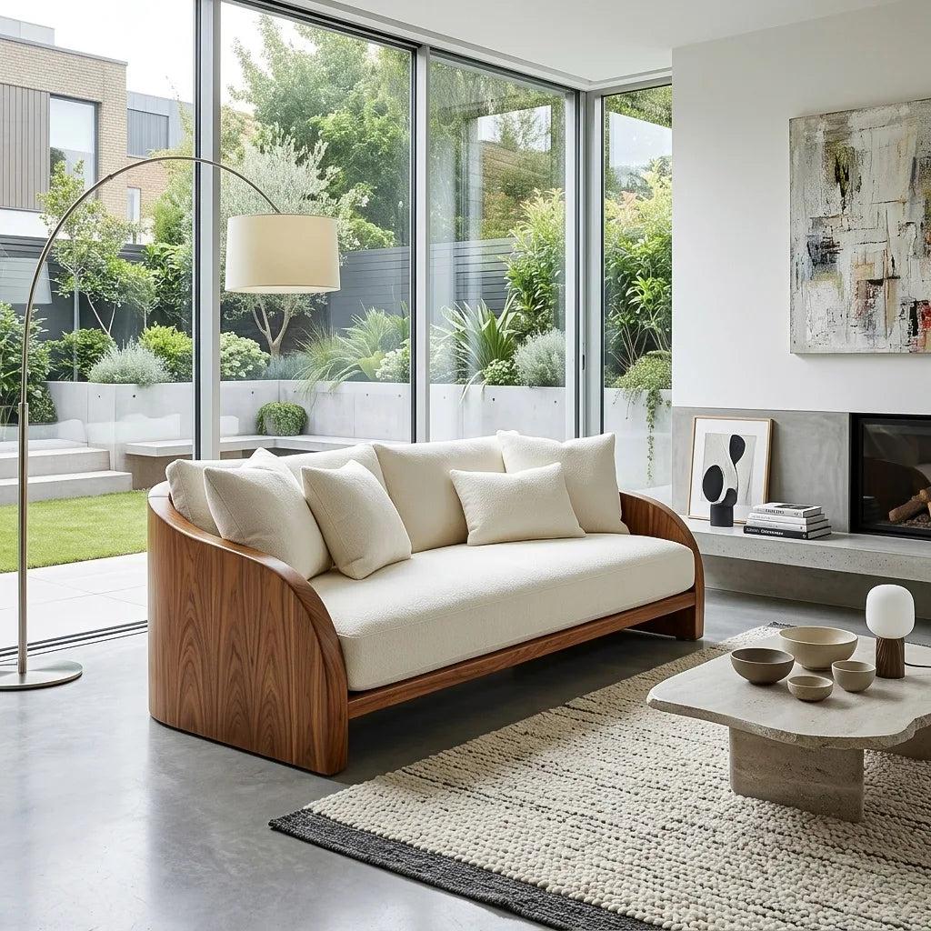 Organic Rounded Curved Wooden Sofa For Living Room