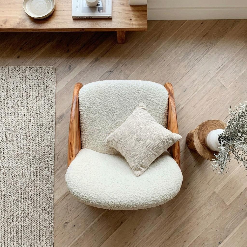 Contemporary Natural Wood Accent Chair, Minimalist Organic Solid Wood Armchair for Living Room Lounge Decor, Model