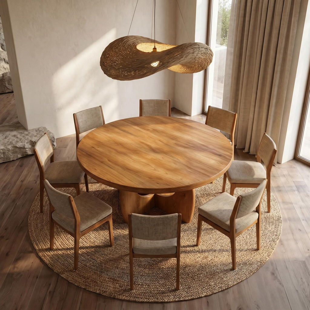Organic Round Dining Table with Cutout Base, Handcrafted Solid Wood Kitchen Dining Room Table