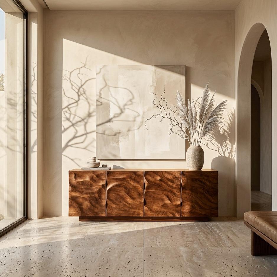 Artistic Carved Wooden Cabinet, Luxury Handcrafted Solid Wood Sideboard Credenza for Elegant Living Spaces, Model