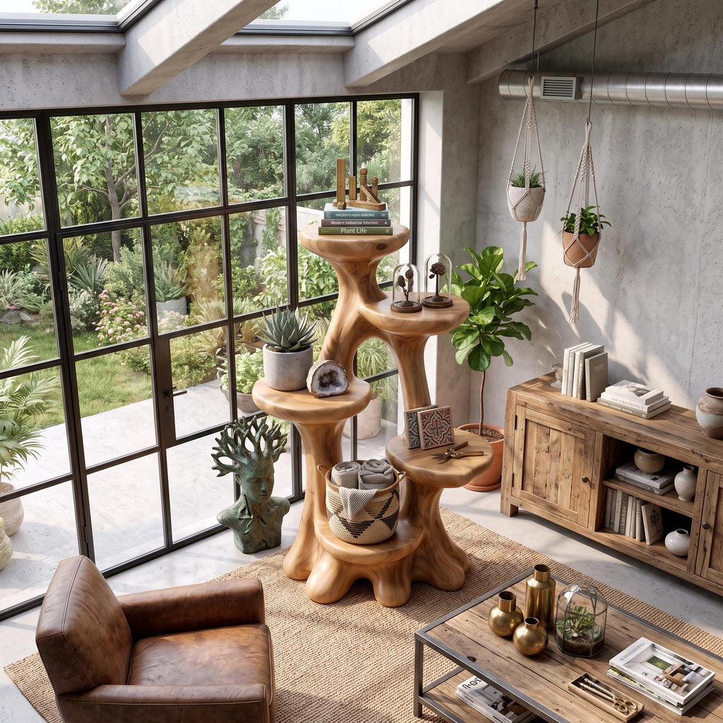 Organic Tree Plant Stand With Sculptural Tiered Design For Living Room And Sunroom SINLKIBRV334