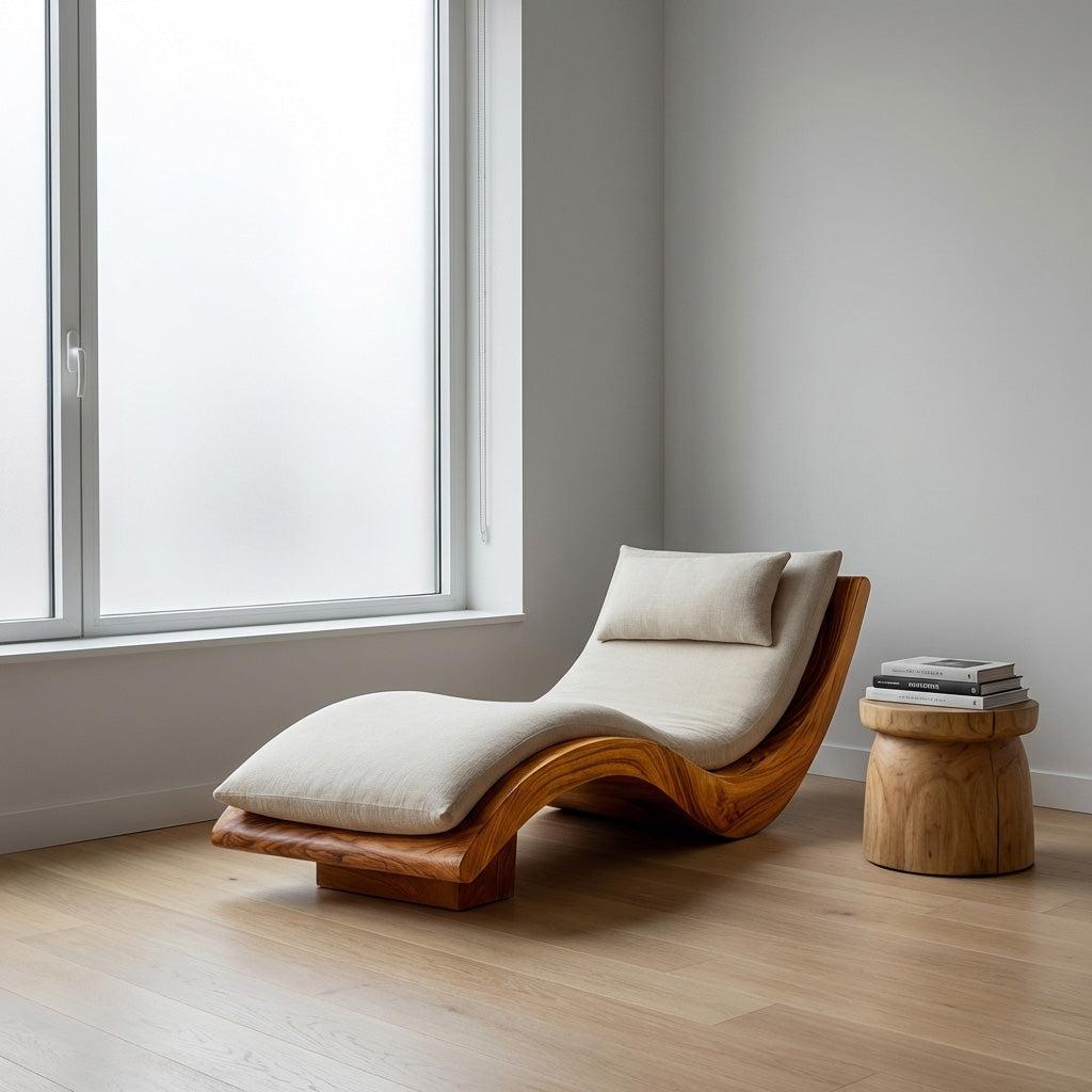 Minimalist Natural Wood Lounge Chair, Modern Timber Reading Armchair, Accent Seating for Bedroom Living Room