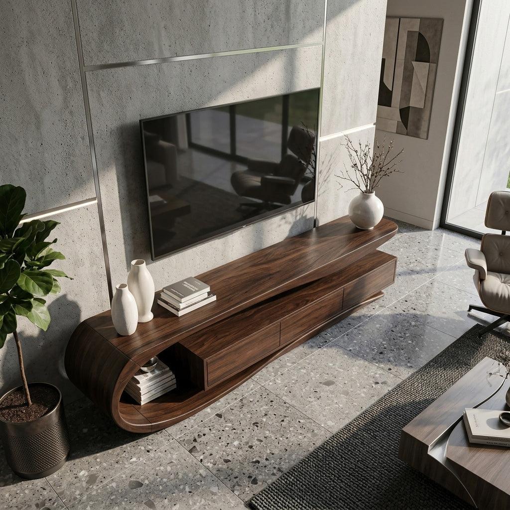 Organic Rounded Wooden TV Console For Living Room Furniture