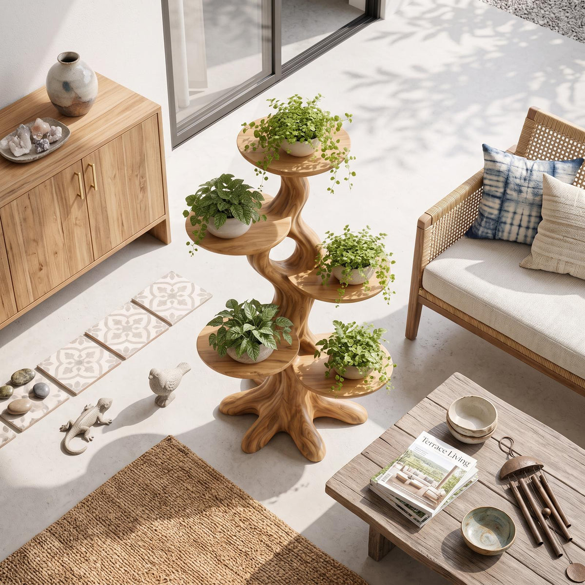 Natural Indoor Plant Stand With Flowing Tree Form For Living Room And Balcony SINLSAPT004