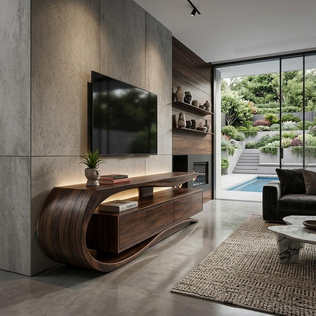 Luxury Curved Wooden TV Console For Interiors
