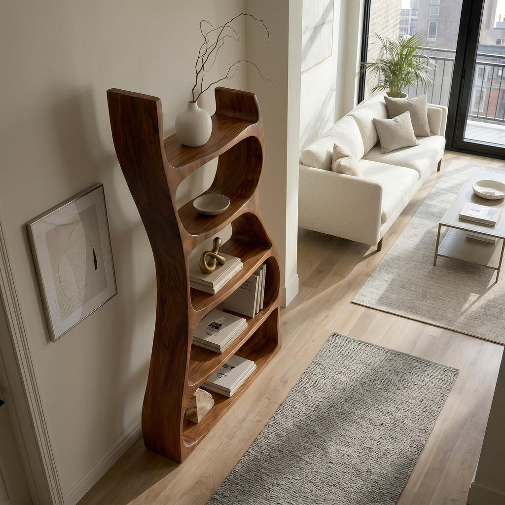 Elegant Natural Wood Standing Shelf, Tiered Entryway Display Organizer, Modern Timber Bookcase Storage Rack