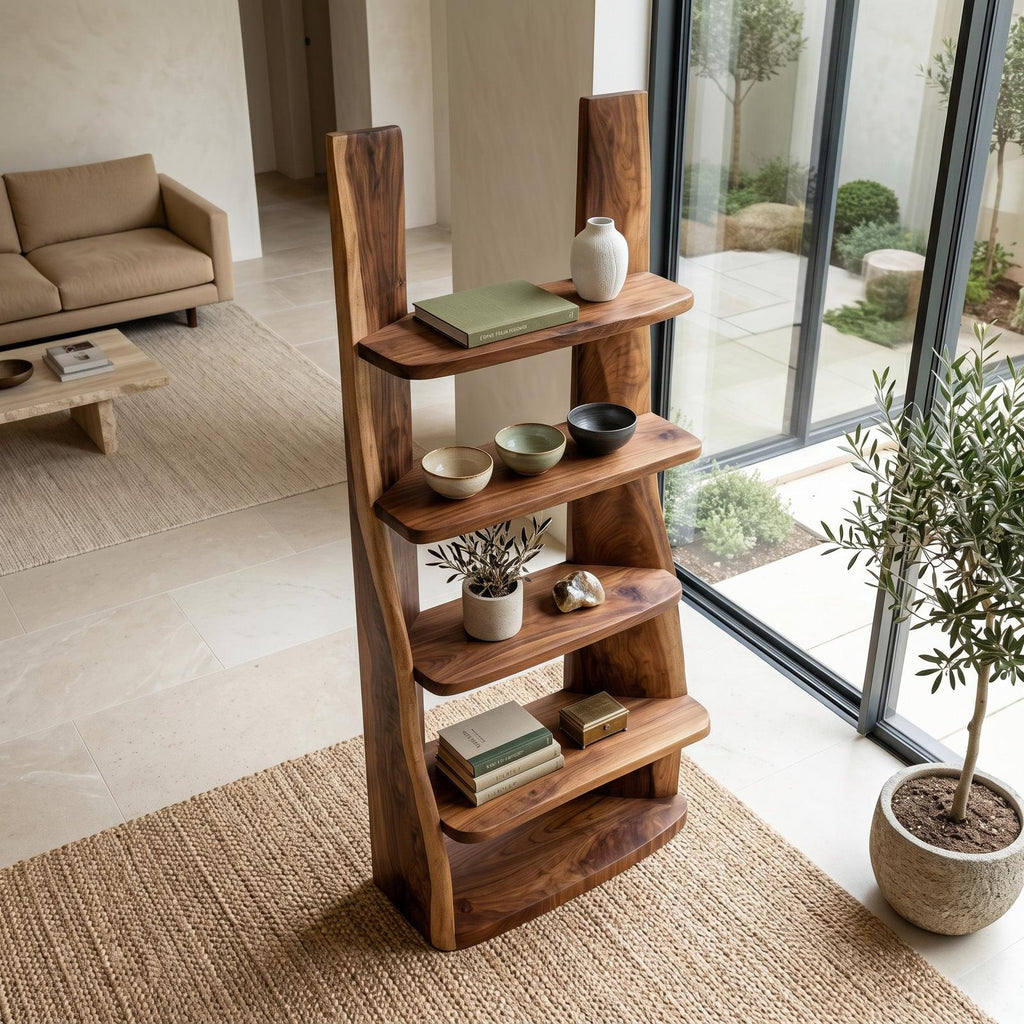 Mid-Century Wooden Bookshelf, Retro Timber Storage Display Shelving Rack for Apartment Living Room