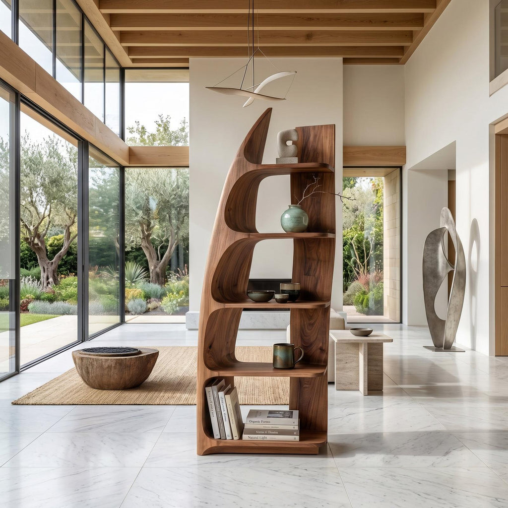 Organic Sculptural Wooden Standing Shelf, Artistic Tiered Bookcase Display Rack for Entryway Hallway Decor