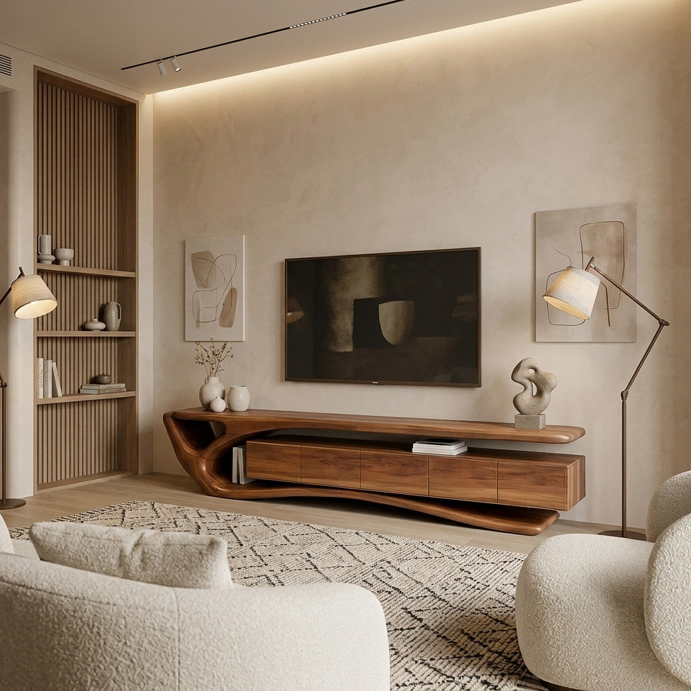 Contemporary Wooden TV Cabinet, Modern Living Room Area Media Console Credenza, Rustic Wood TV Stand