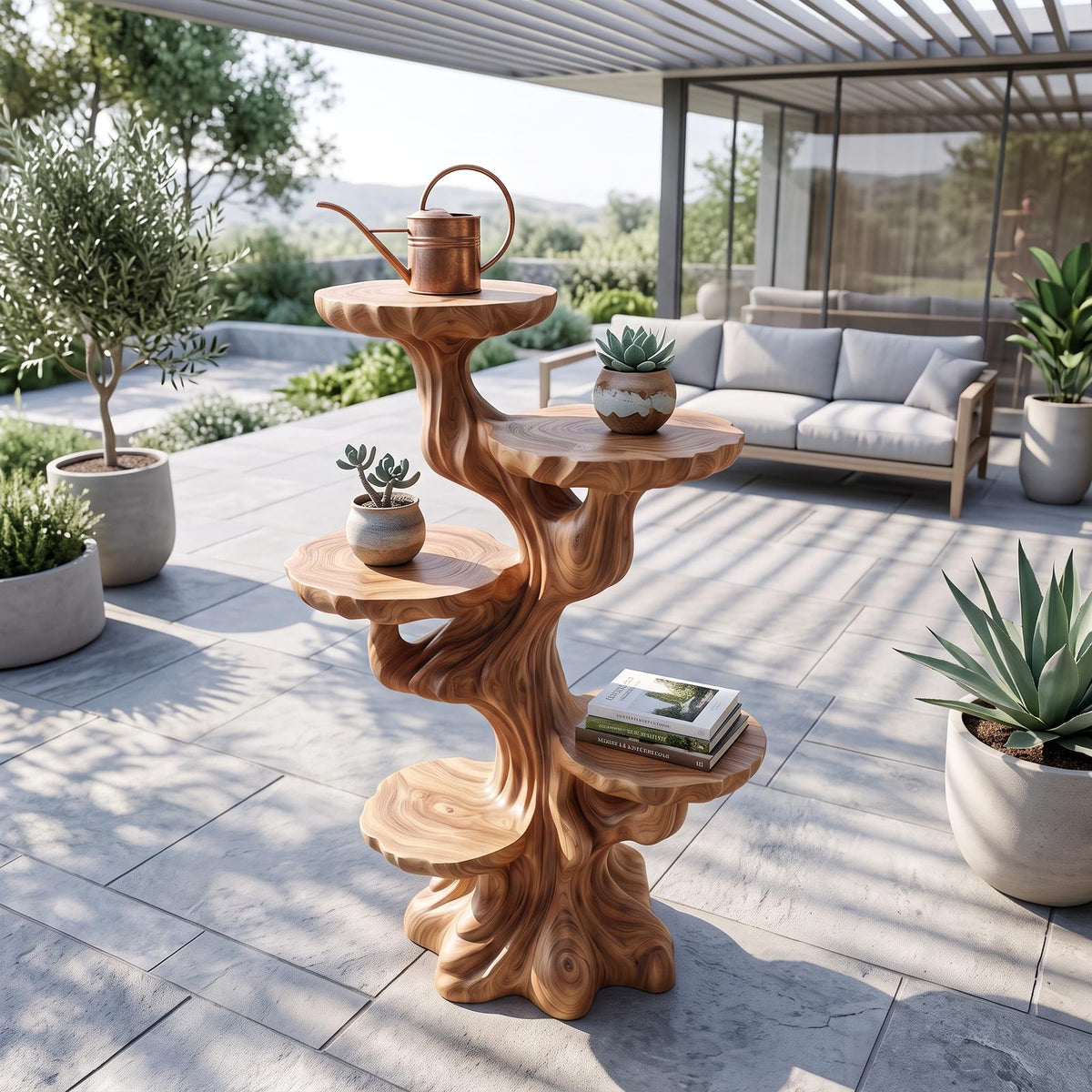 Contemporary Sculptural Plant Stand With Tiered Tree For Entryway SINLSAPT027