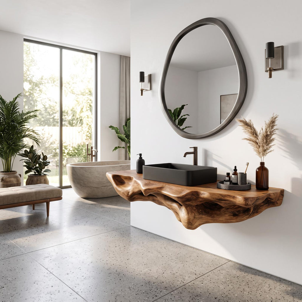 Handcrafted Solid Wood Bathroom Shelf, Wall Mounted Floating Rack & Towel Storage Organizer Cabinet Decor