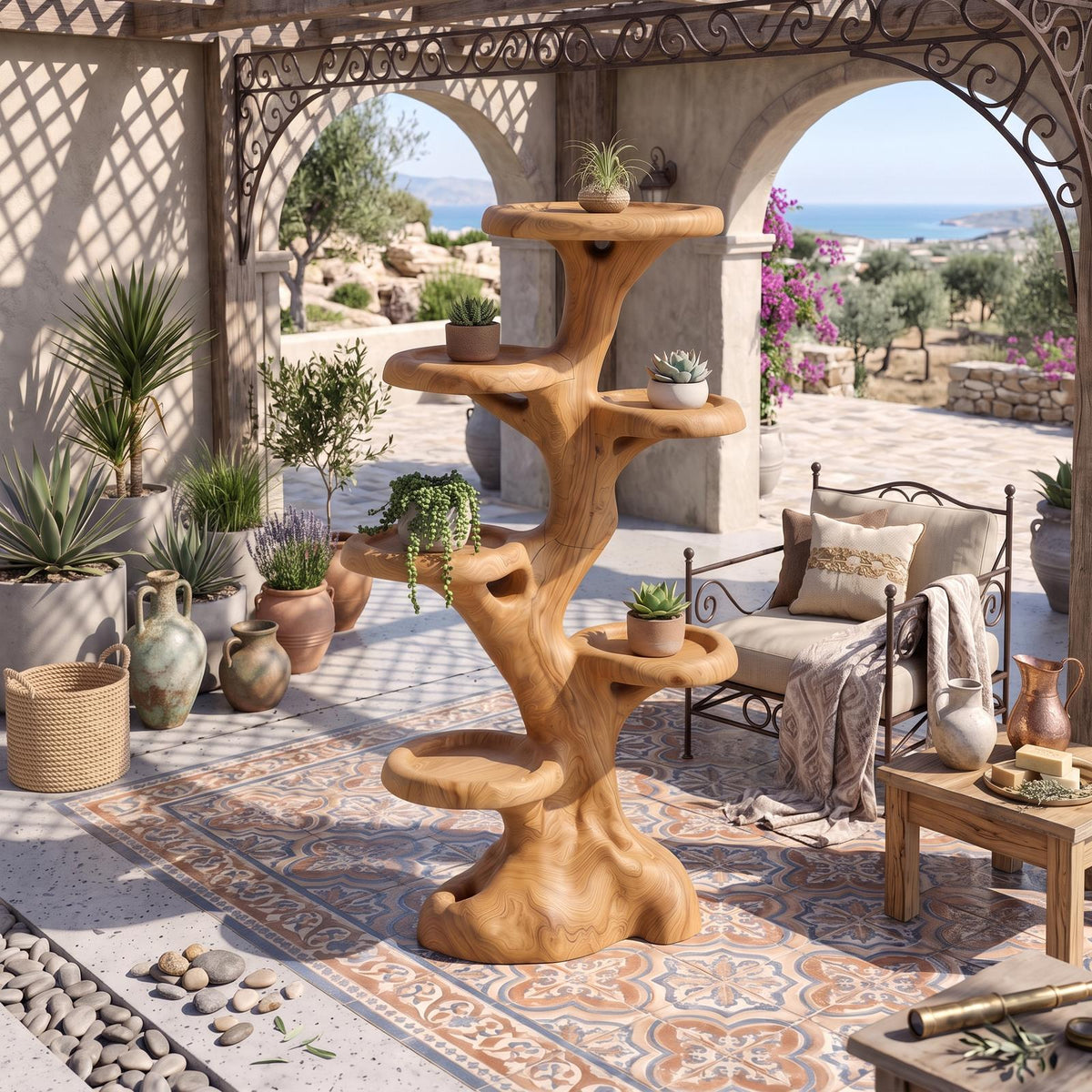 Rustic Multi Tier Plant Stand With Tree Stump Design For Patio And Sunroom SINLSAPT008