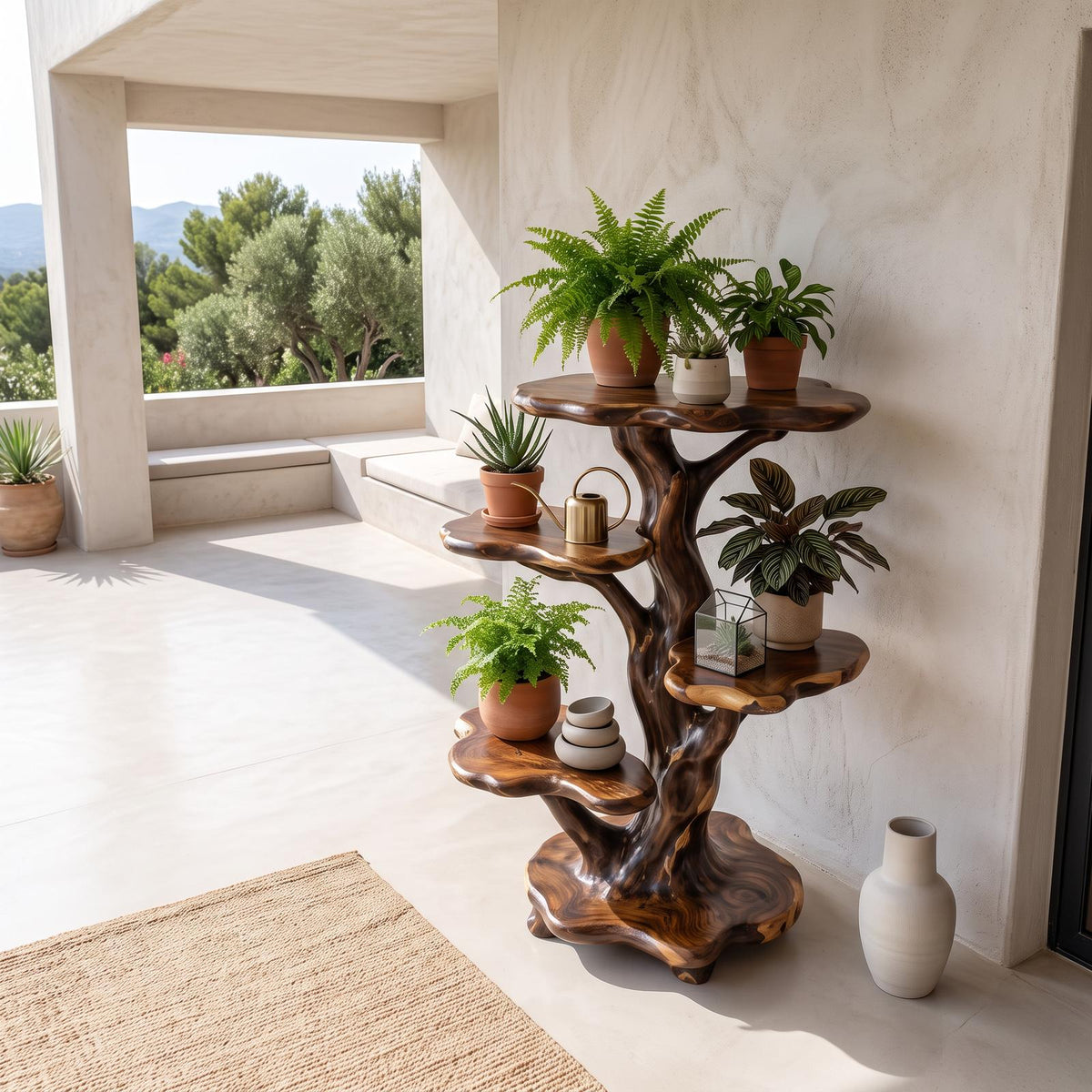 Natural Tree Plant Stand With Tiered Branch Shelves For Living Room And Entryway SINLSAPT028