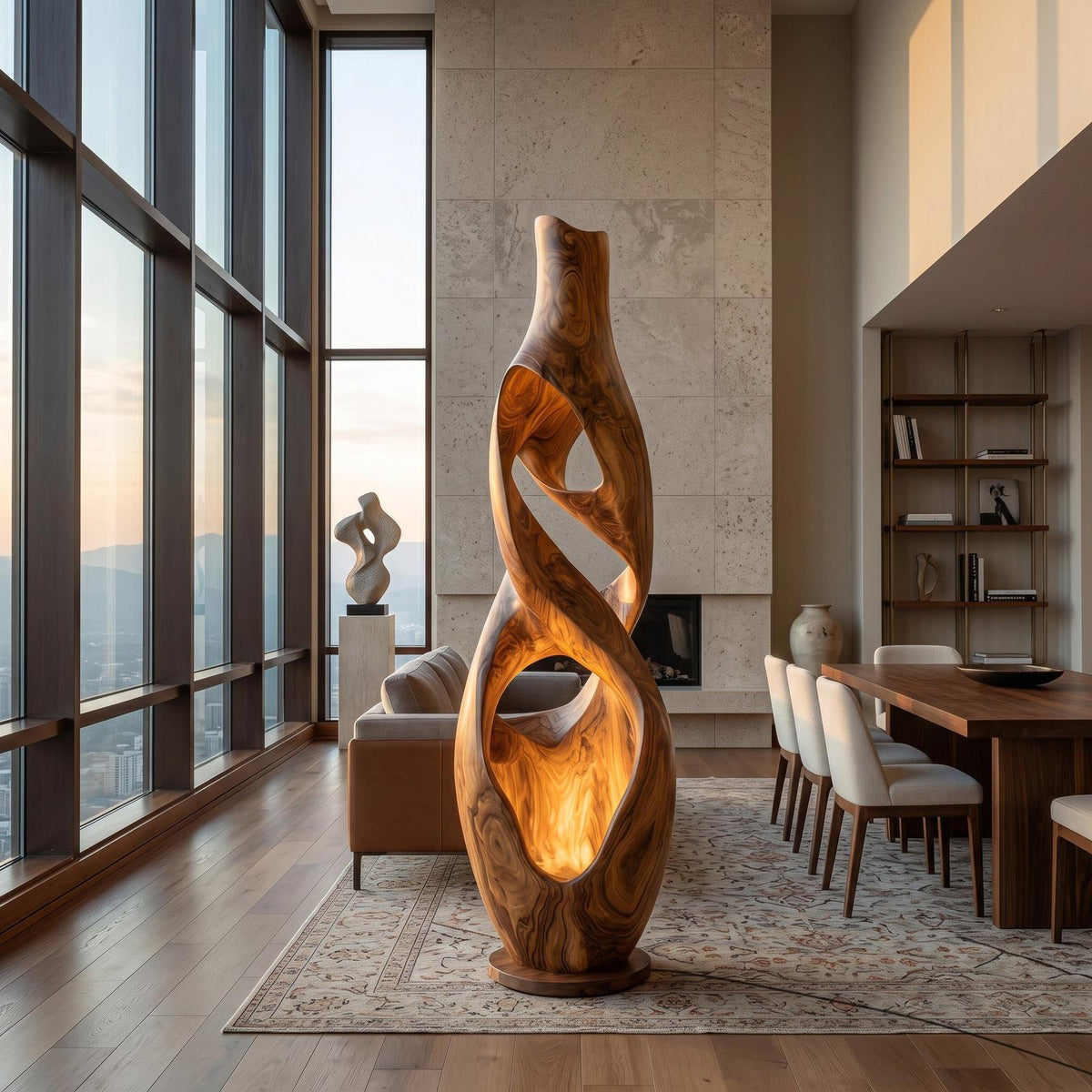 Minimalist Carved Wooden Floor Lamp For Corner Living Room
