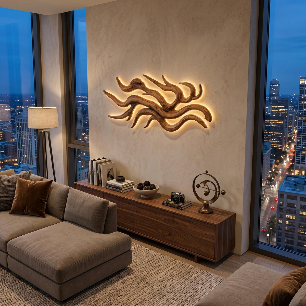 Artistic Wooden Wall Light with Flowing Root Design, Sculptural Rustic Sconce for Accent Bedroom Decor, Model