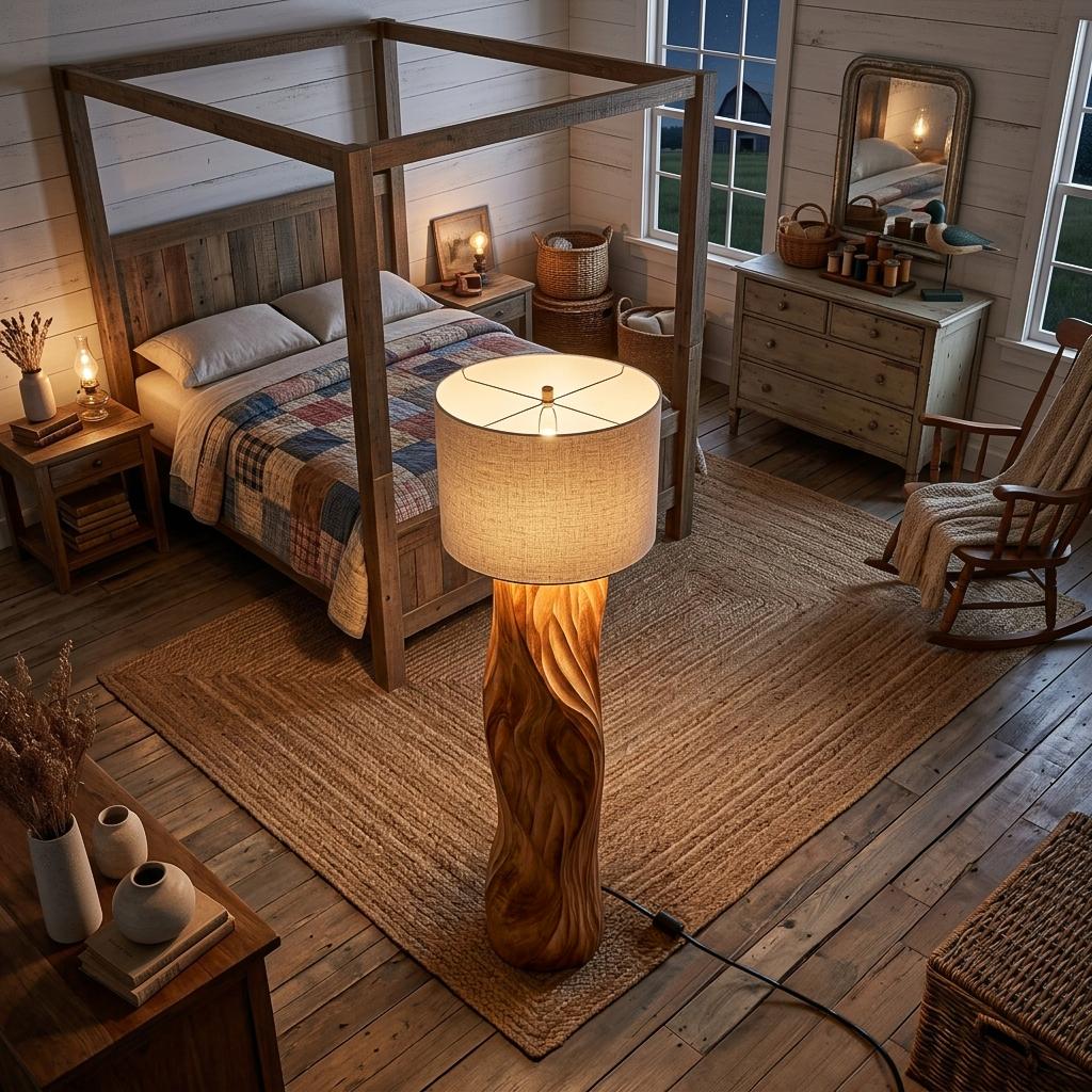 Contemporary Wood Floor Lamp Sculptural Design For Home Lobby  RTTHTTLAM046