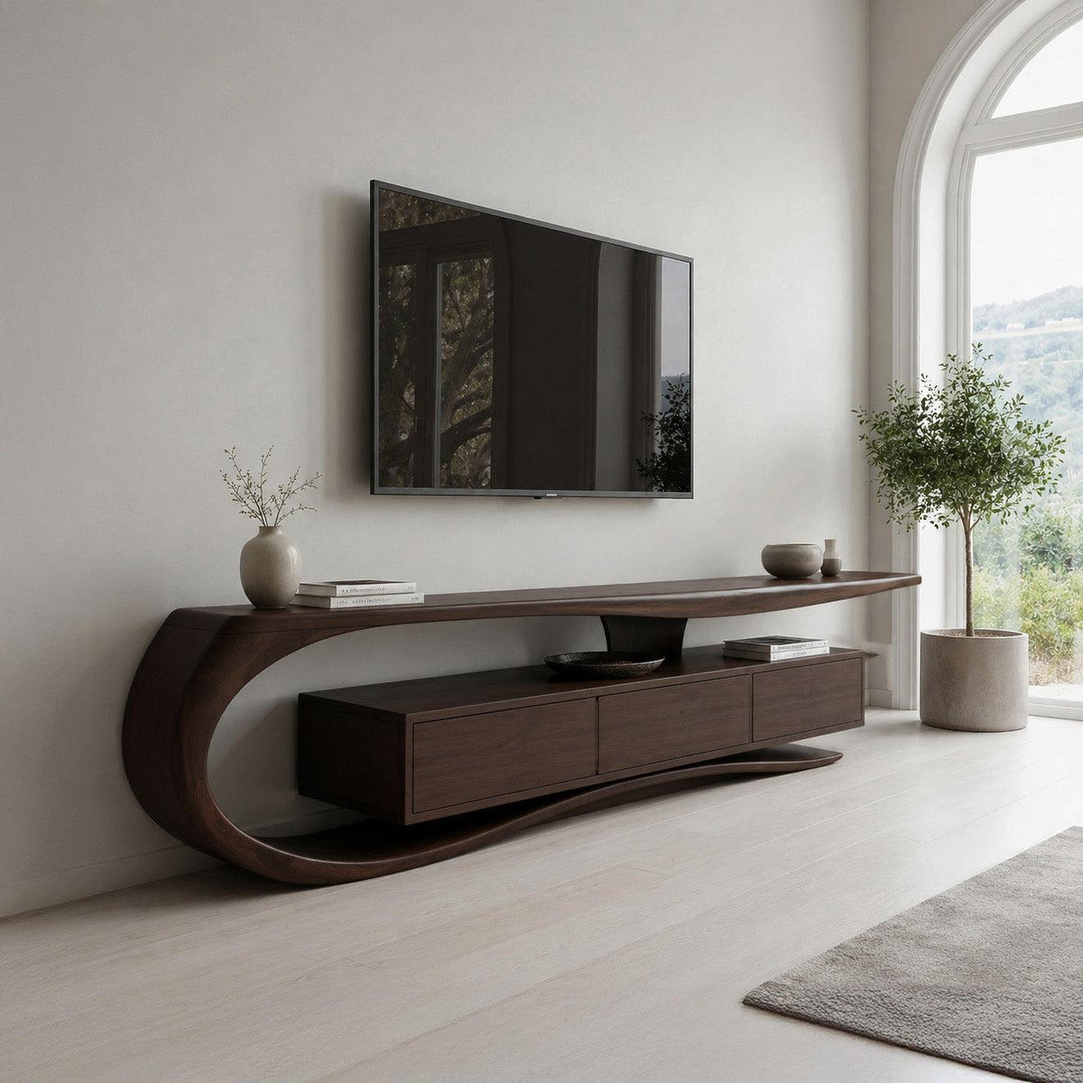 Minimalist Curved TV Console For Living Room