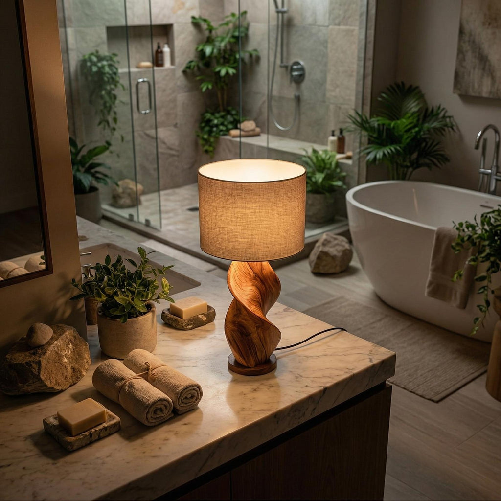 Japandi Decorative Table Lamp, Modern Wooden Accent Light for Living Room, Hallway & Bedside