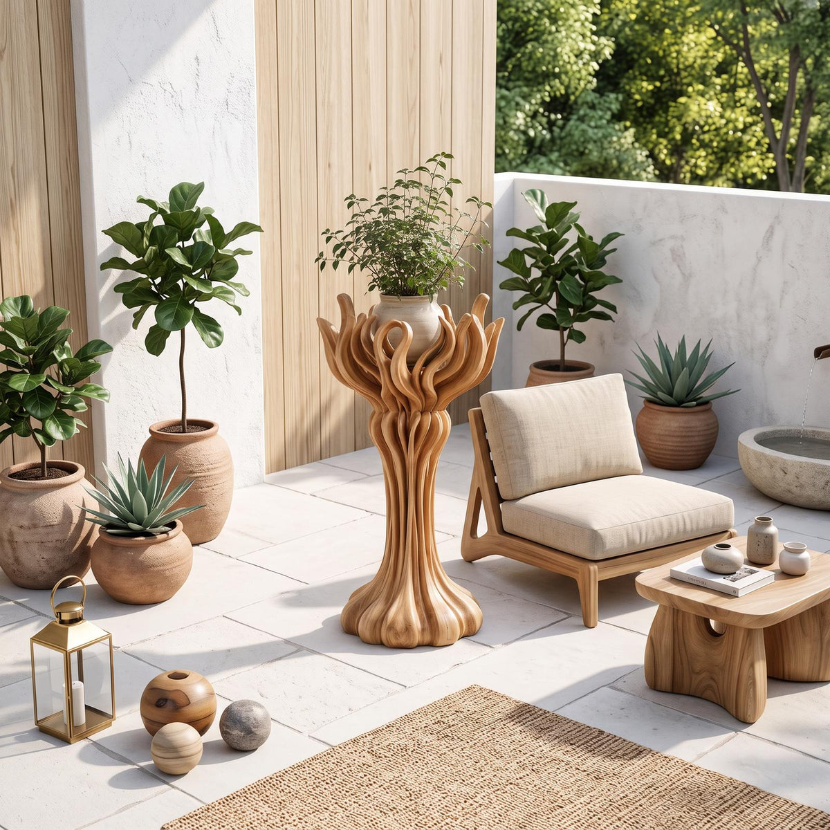 Organic Tree Plant Stand With Sculptural Branch Design For Living Room And Sunroom SINLSAPT010