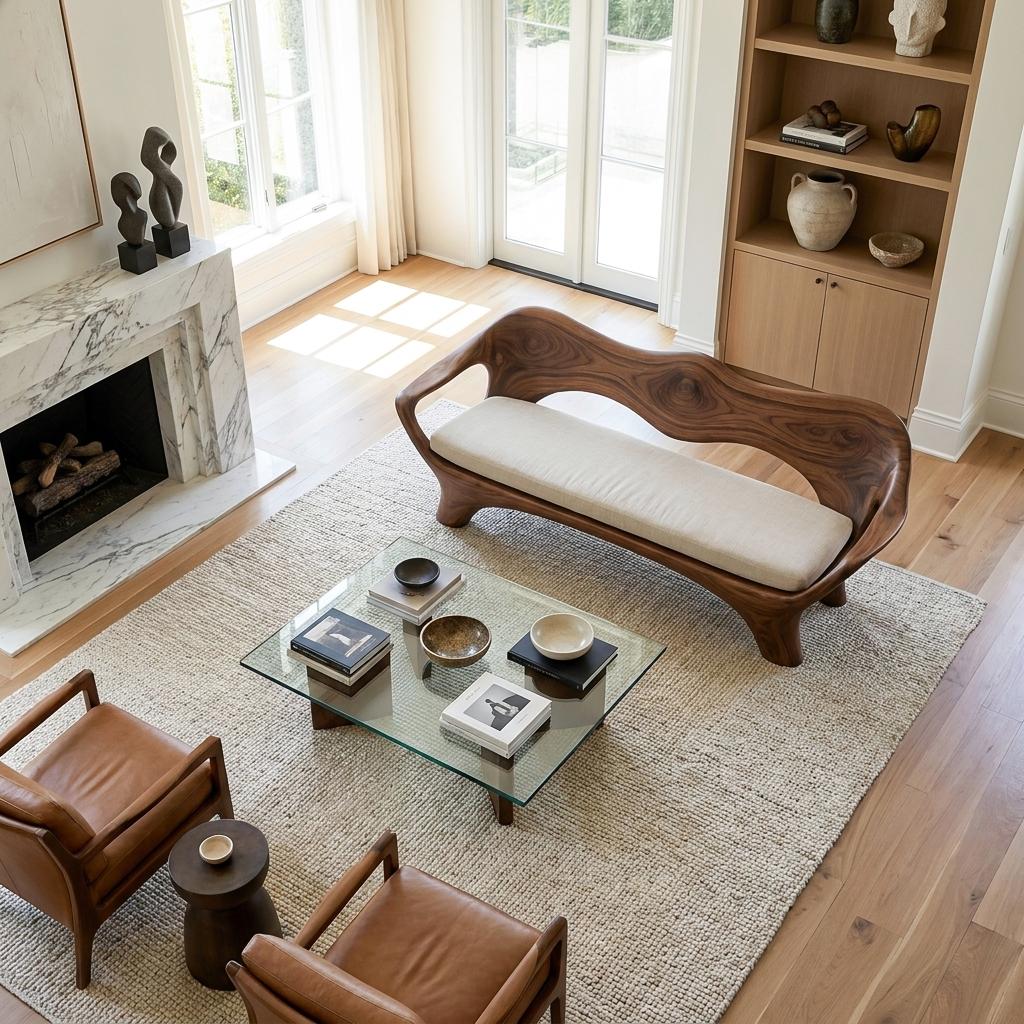 Luxury Sculptural Wooden Sofa For Living Room