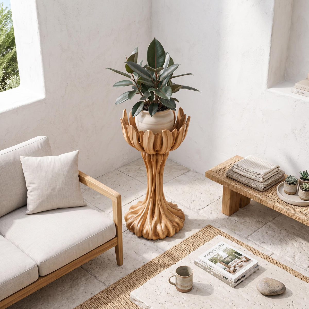 Natural Indoor Plant Stand With Artistic Tree Form For Living Room And Entryway SINLSAPT011
