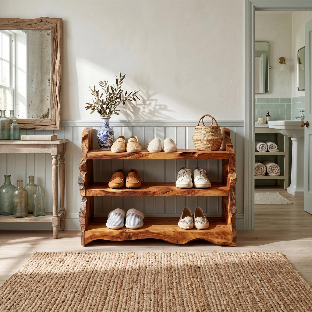 Rustic Vertical Shoe Rack, Space-Saving Tall Wood Shoe Organizer Stand for Cabin & Entryway