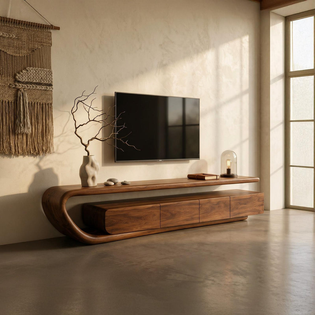 Handcrafted Natural Wood TV Console For Luxury Interior