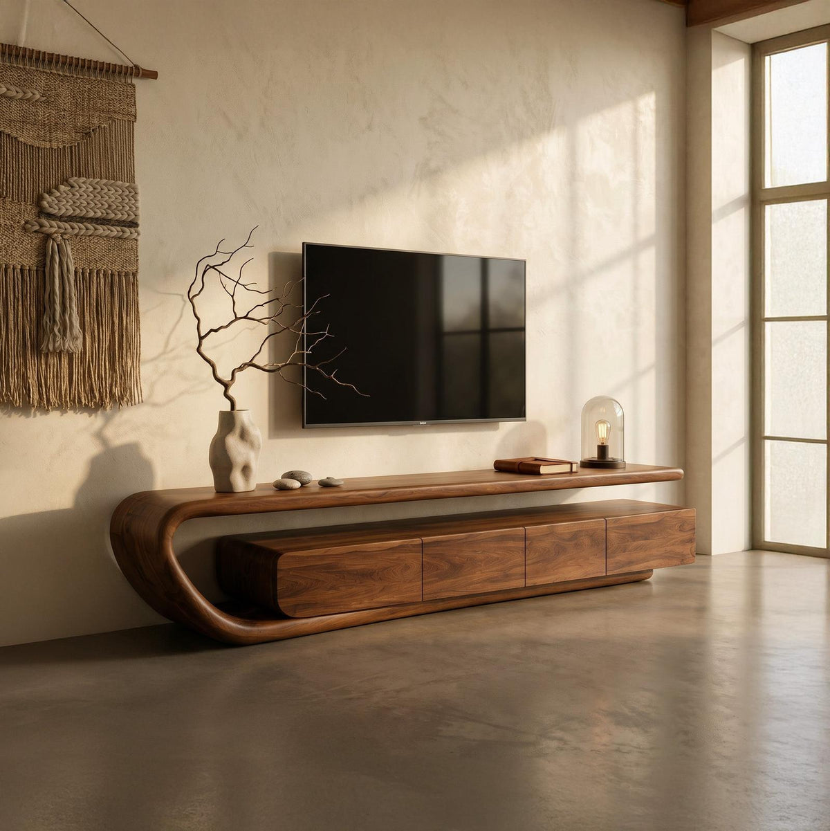 Handcrafted Natural Wood TV Console For Luxury Interior