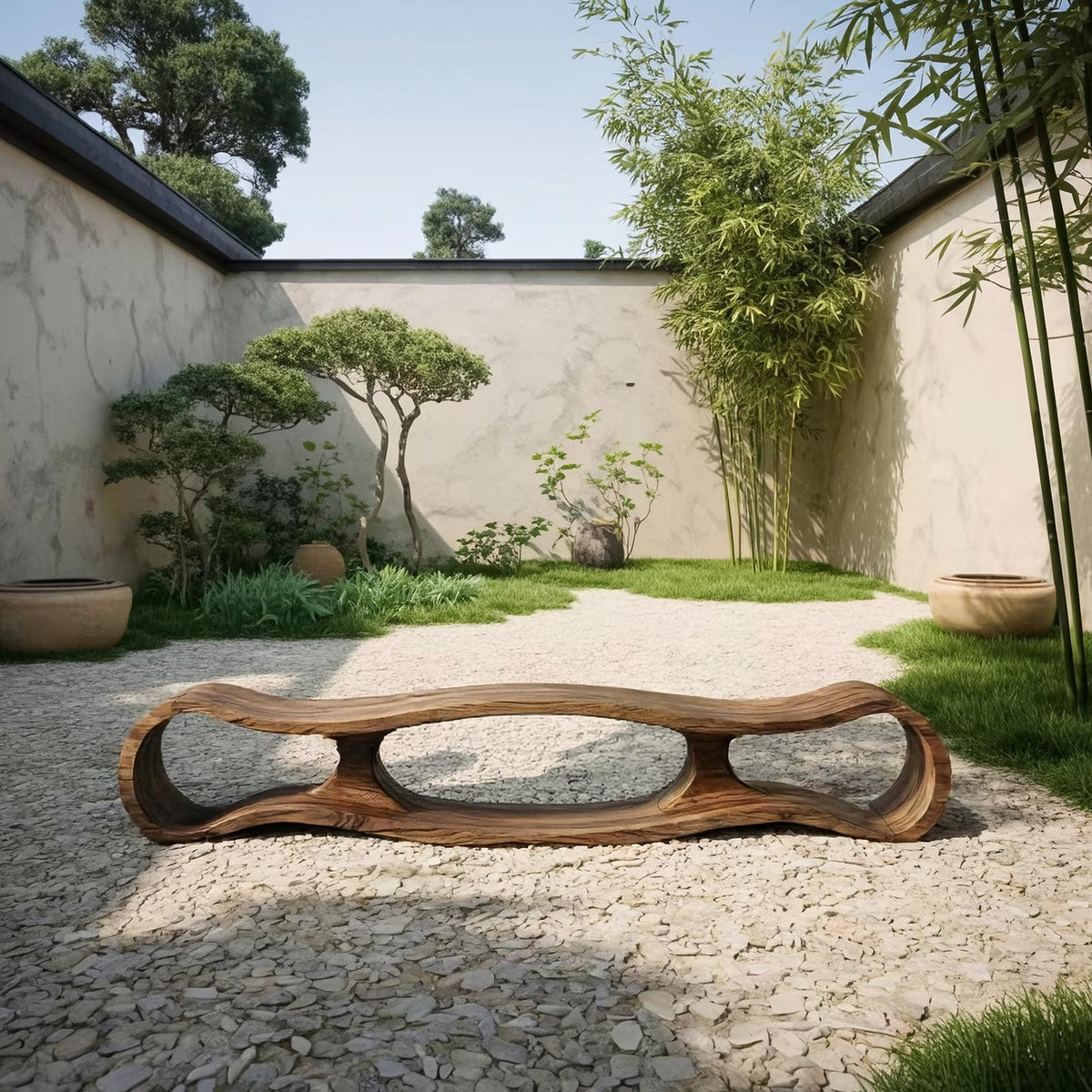 Spry Interior Rustic Sculptural Solid Wood Bench, Art-Inspired Entryway Seating & Living Room Accent Bench, SINLSARS072