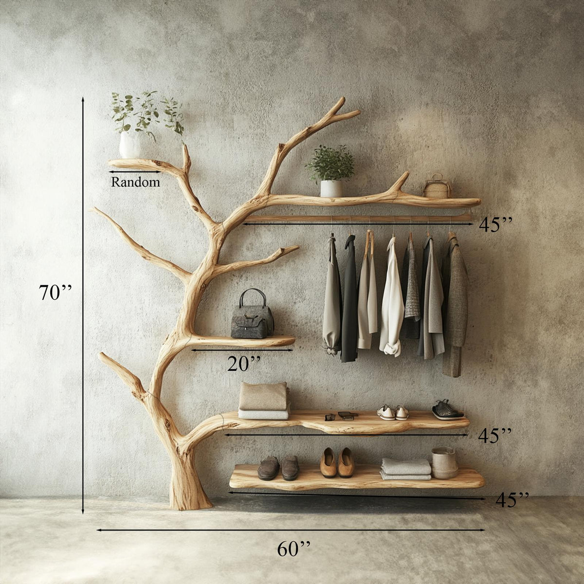 Solid Wood Coat Rack Wall Mount Wooden Shoe Stand Coat Rack