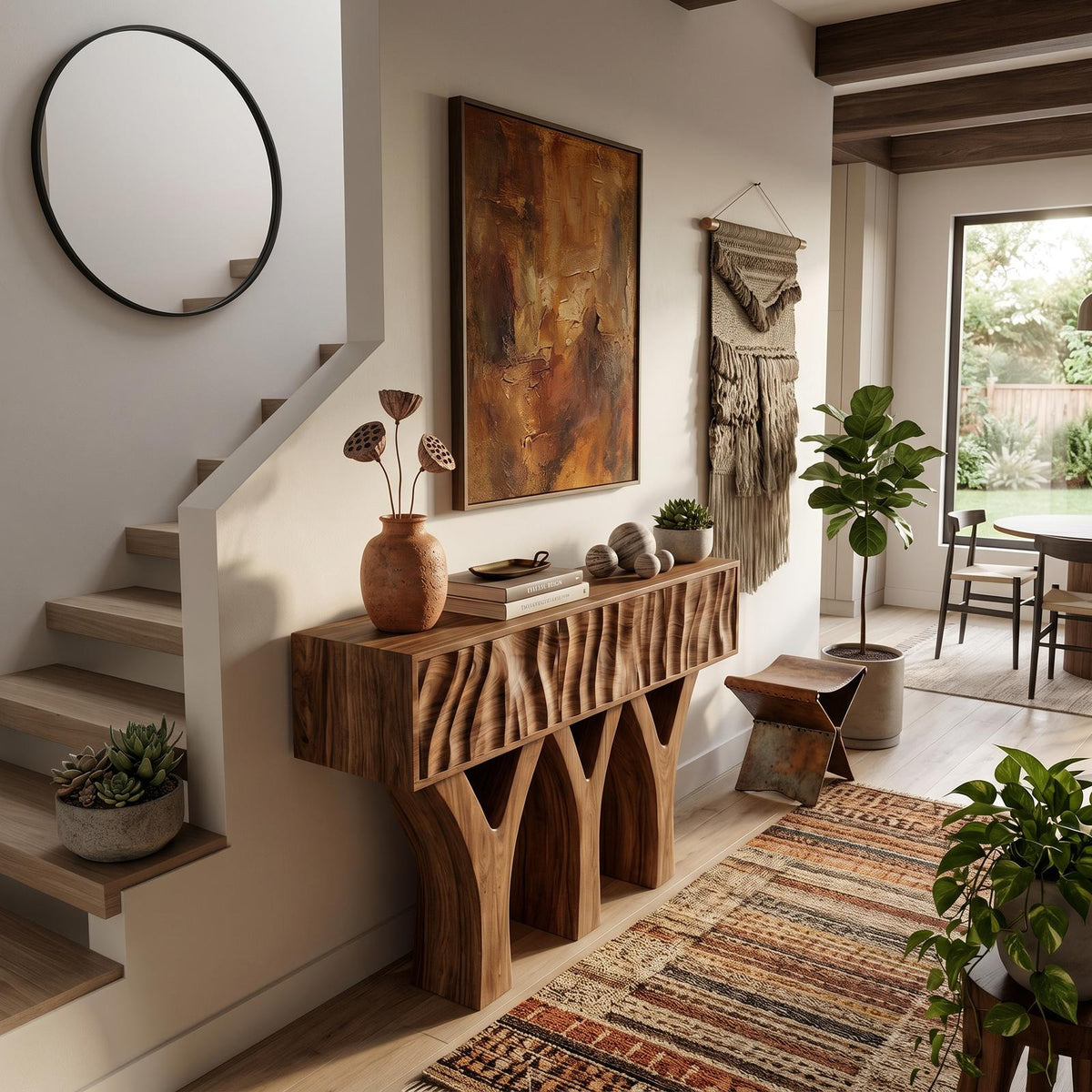 Wooden Console Table With Three Y-shaped Base For Home Decor