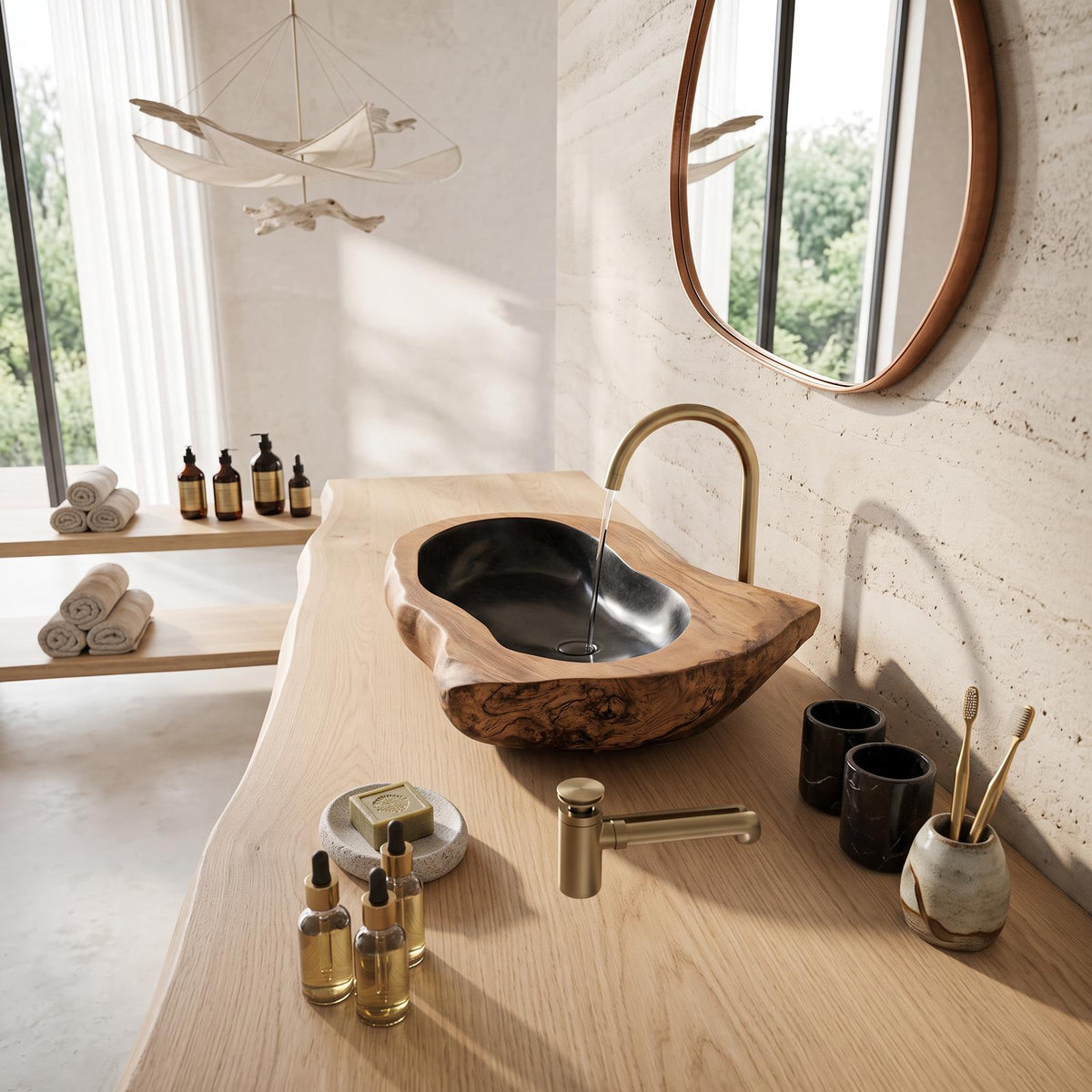 Rustic Farmhouse Solid Wood Sink For Bathroom Styling