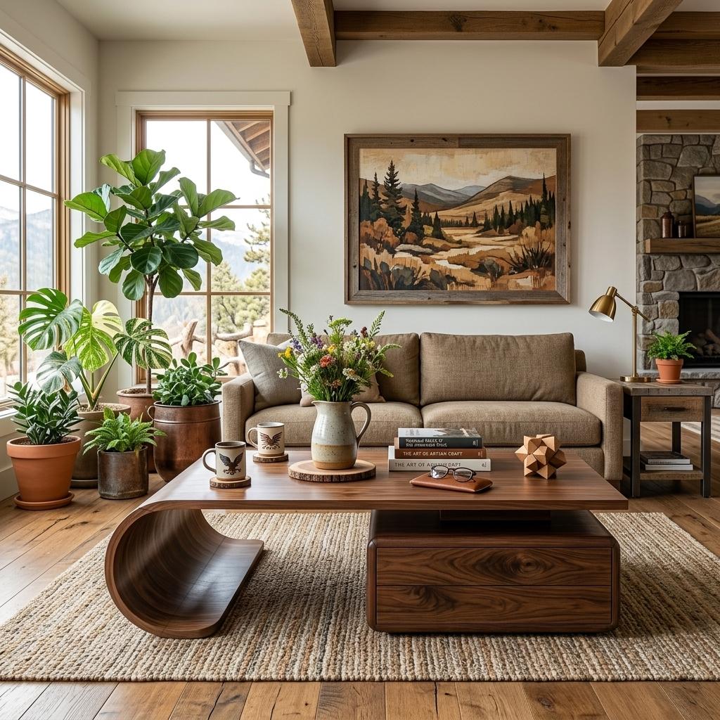 Minimalist Wooden Coffee Table with Hidden Drawer, Modern Low Profile Center Table for Living Room, Model