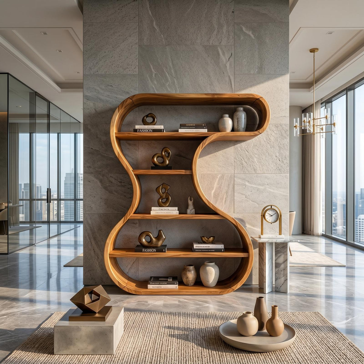 Sculptural Wooden Display Shelf For Modern Interiors