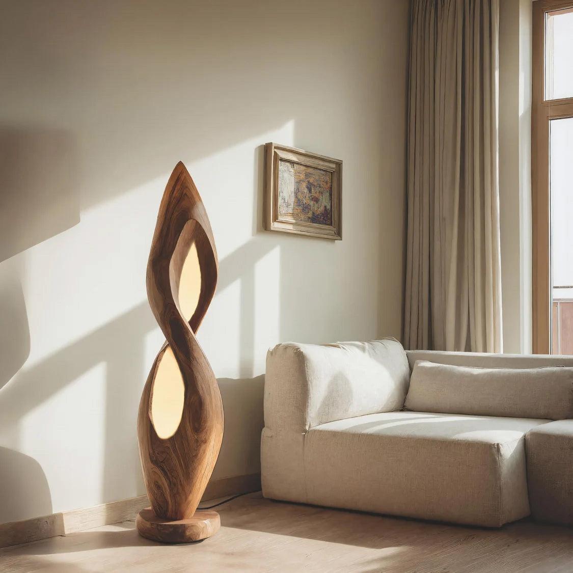 Teezano Contemporary Floor Lamp, Handcrafted Solid Wood Sculptural Standing Light for Living Room & Office Decor, RTTHHNLAM035