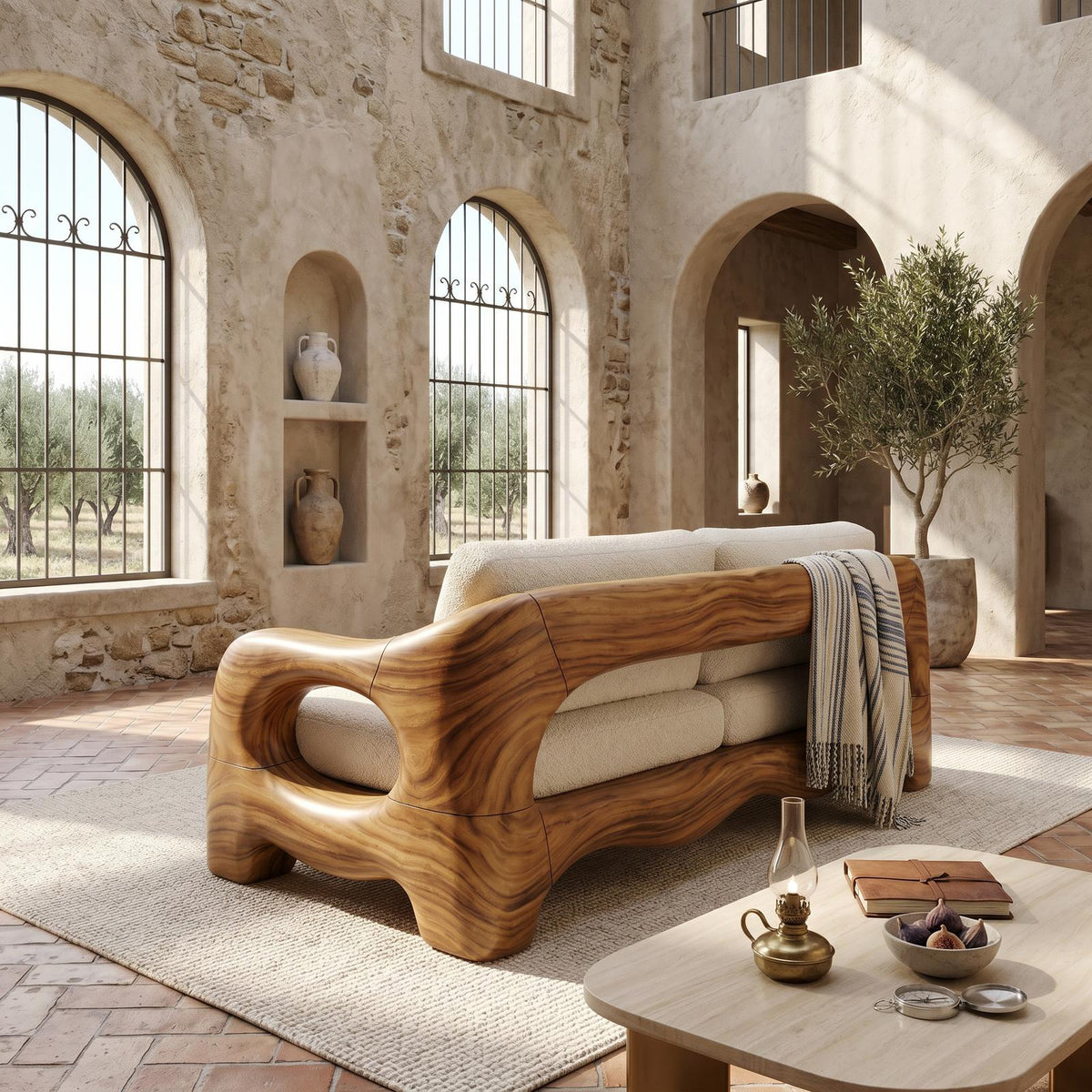 Contemporary Curved Wood Sofa Urban Apartment Interior SILDTTRSFA003